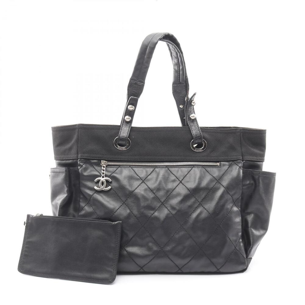 Chanel Paris Biarritz Tote Bag Canvas Leather Black